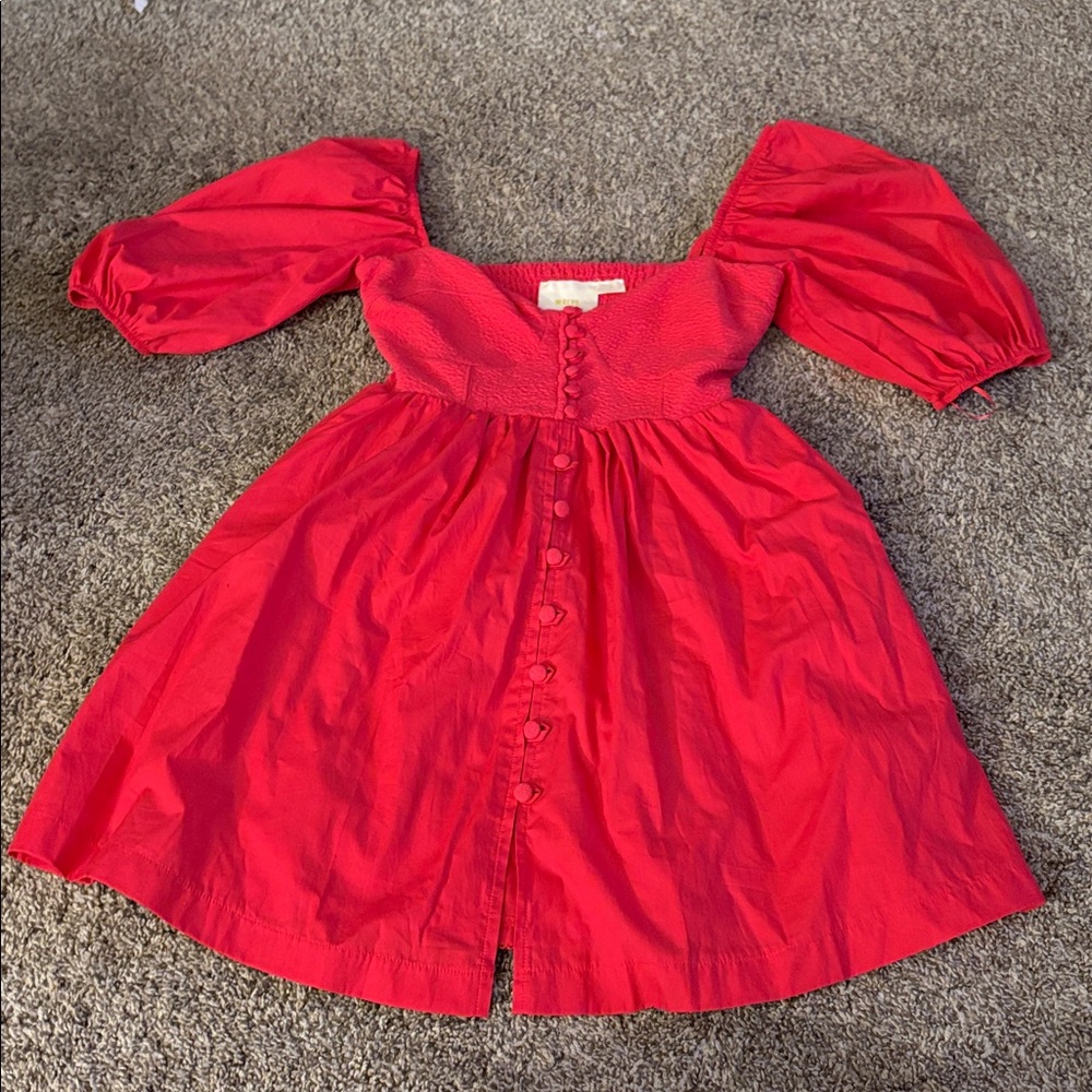Maeve Anthropologie Red Mini Dress with Puff Sleeves - Picture 4 of 13